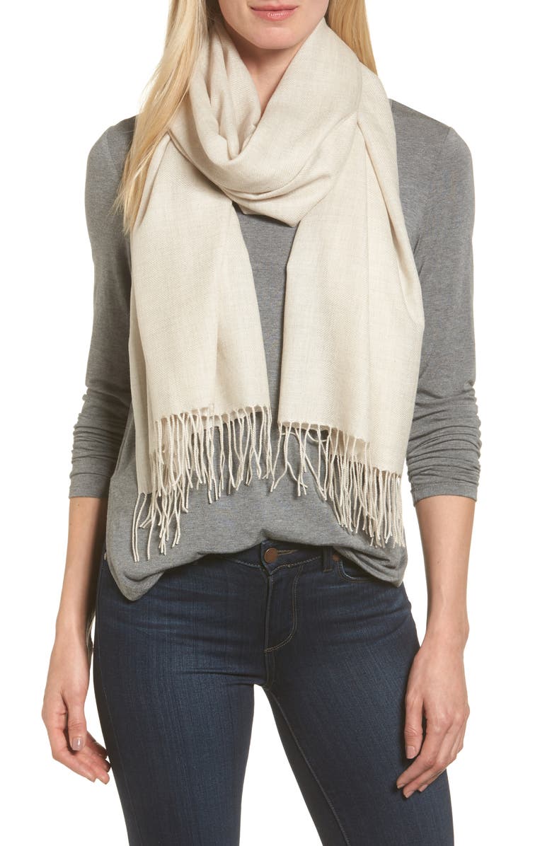 Nordstrom Tissue Weight Wool & Cashmere Scarf, Alternate, color, Beige Oat Medium Heather