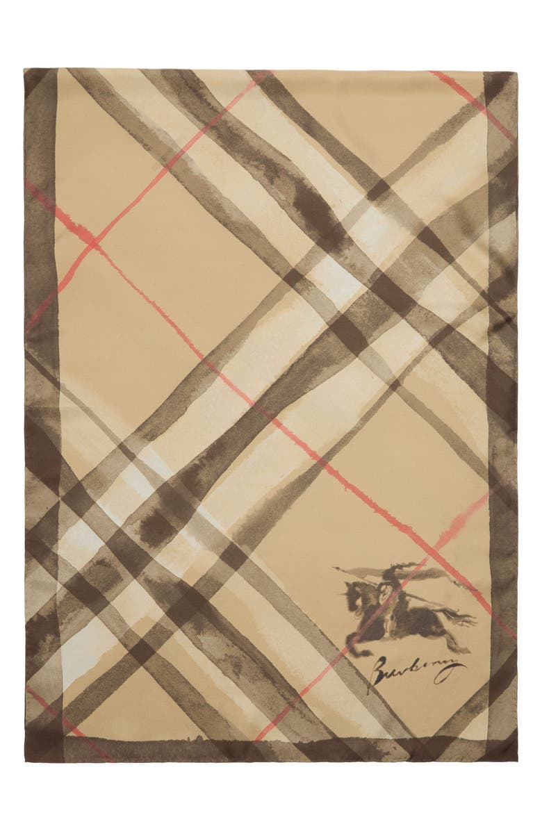 Burberry Watercolor Check EKD Silk Twill Oblong Scarf, Alternate, color, Sand