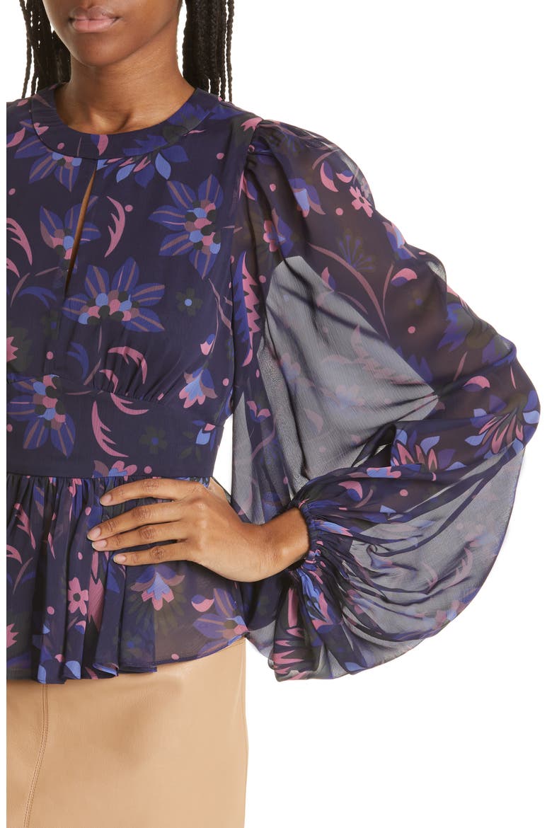 Stephanie Floral Print Keyhole Detail Blouse, Alternate, color, NAVY