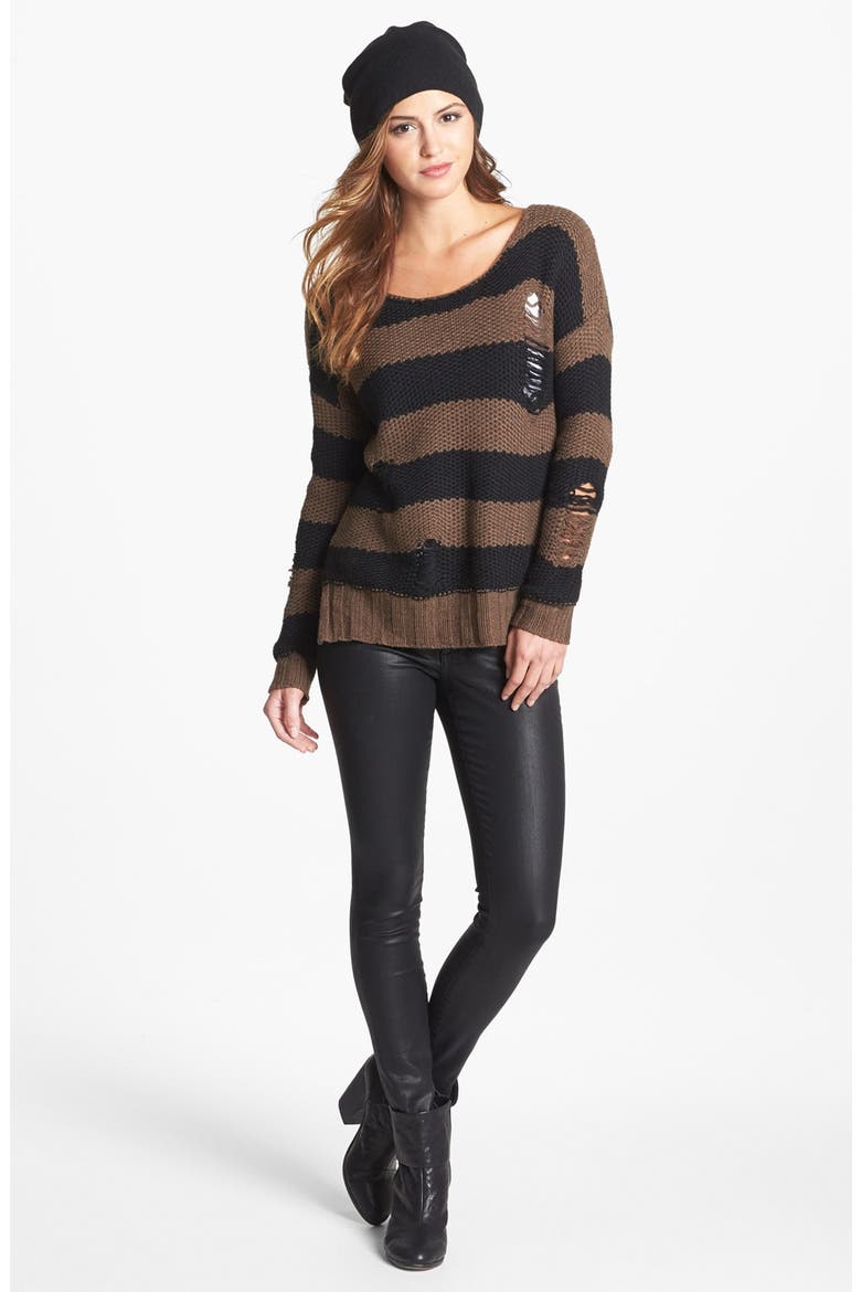 Shredded Stripe Sweater, Main, color, BLACK/ OAK