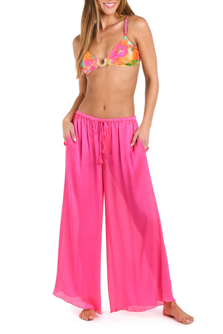 Radiance Textured Satin Cover-Up Palazzo Pants, Alternate, color, BRIGHT PINK