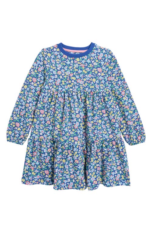 Mini Boden Kids' Floral Print Long Sleeve Cotton Sweatshirt Dress in Sapphire Blue Nautical Floral 