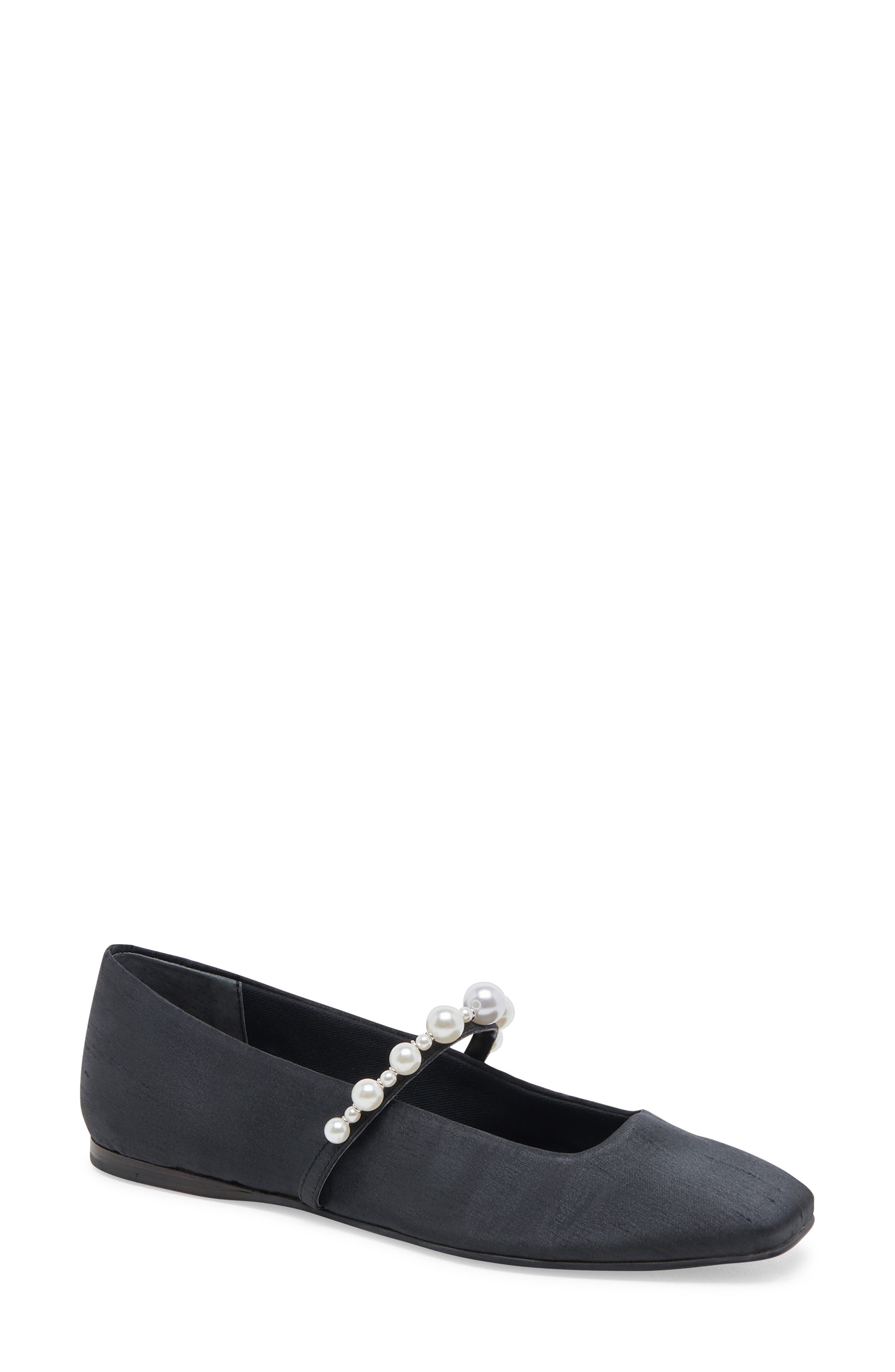 Roxana Imitation Pearl Ballet Flat, Main, color, ONYX SATIN