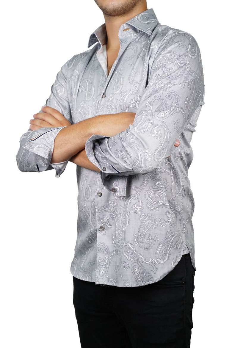 Paisley Inlay Print Long Sleeve Shirt, Alternate, color, TAN