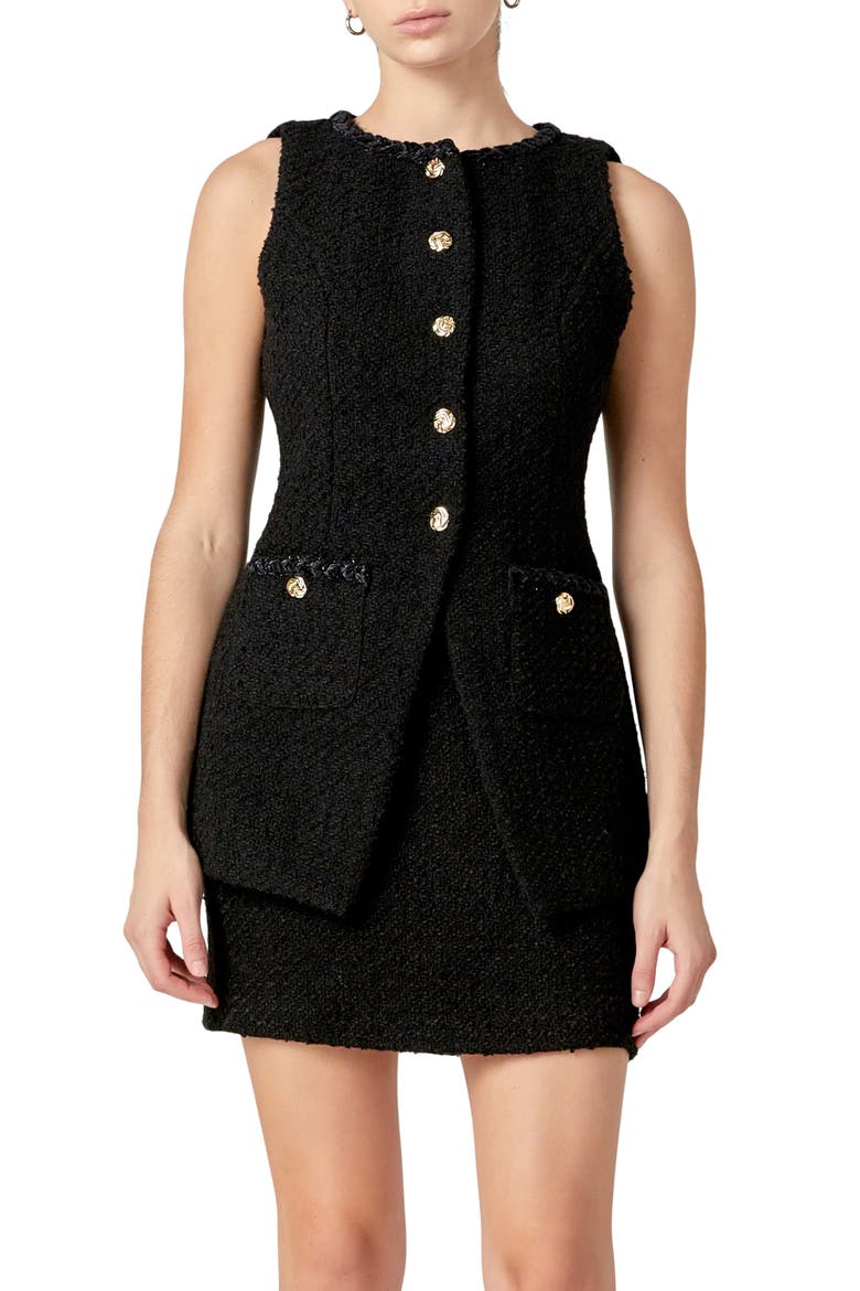 Long Tweed Vest, Main, color, BLACK