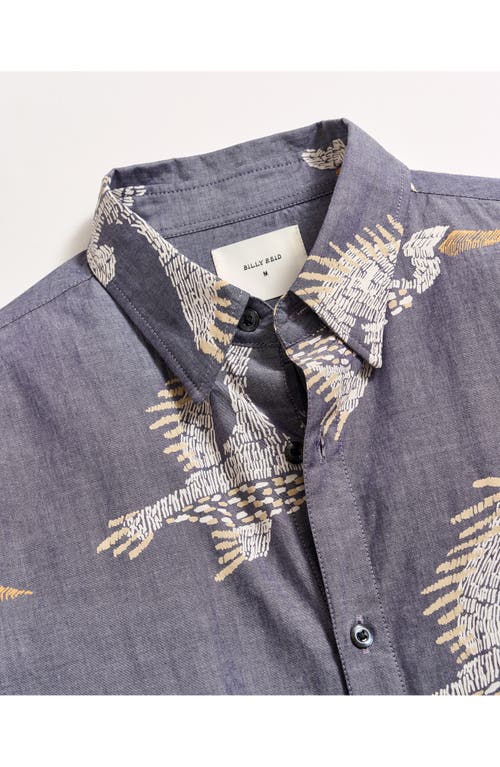 Billy Reid Wilson Pelican Swarm Print Cotton Oxford Cloth Button-up Shirt In Carbon Blue