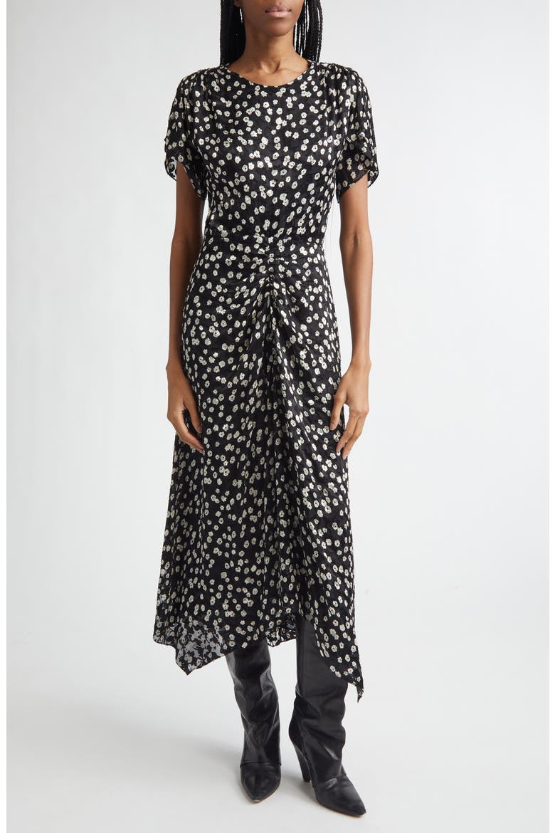 ruched georgette dress Isabel Marant Women's Herva Floral Dévoré Georgette Ruched Dress - Black