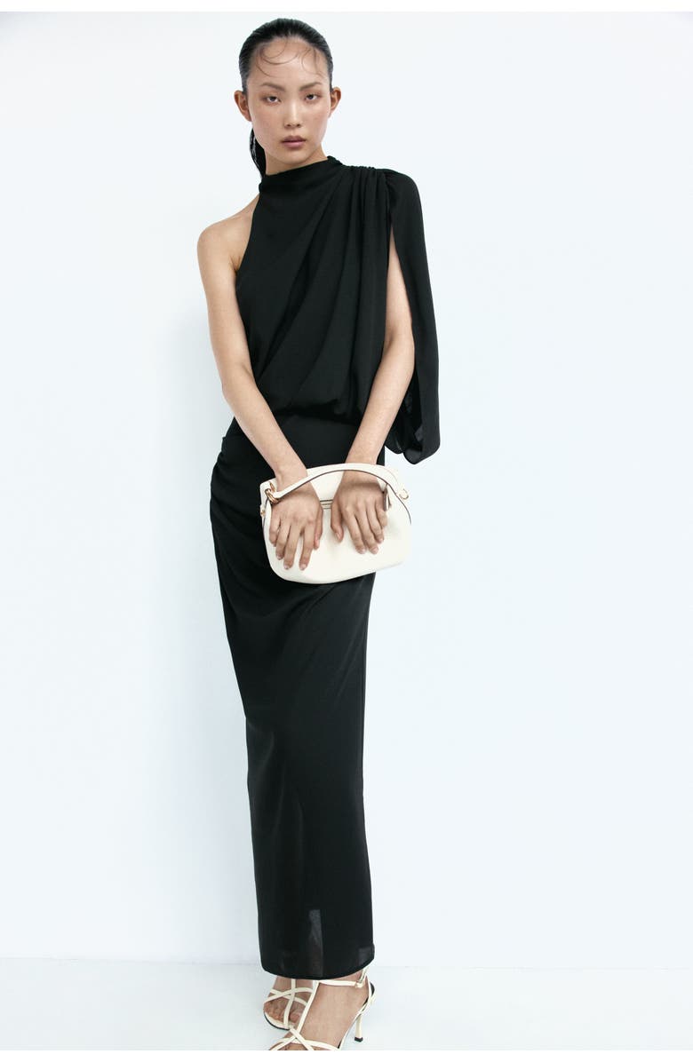 H&M Draped One-shoulder Dress, Alternate, color, Black