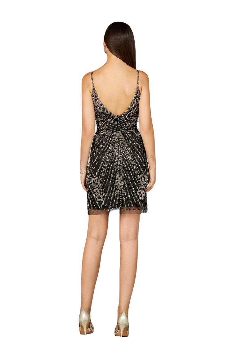 Embellished Cocktail Dress with V-Neckline, Alternate, color, Black