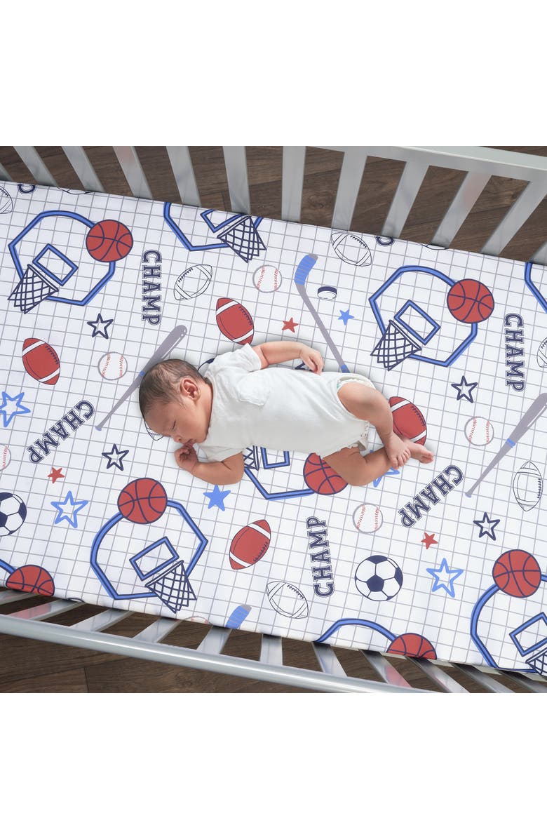 Lambs & Ivy Baby Sports 3-Piece Football/Basketball Baby Crib Bedding Set, Alternate, color, Blue