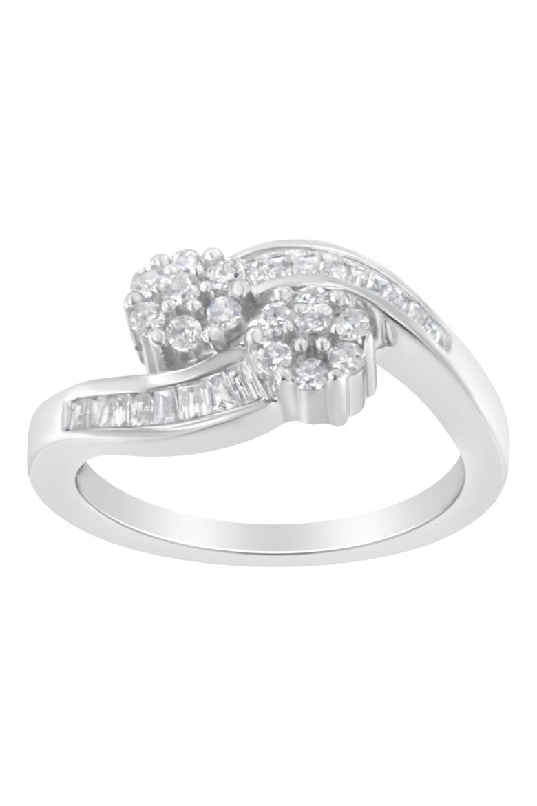14K White Gold Round and Baguette Diamond Bypass Ring, Alternate, color, White Gold