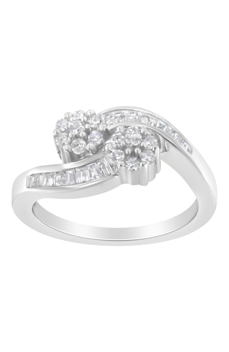 Haus of Brilliance 14K White Gold Round and Baguette Diamond Bypass Ring, Alternate, color, White Gold