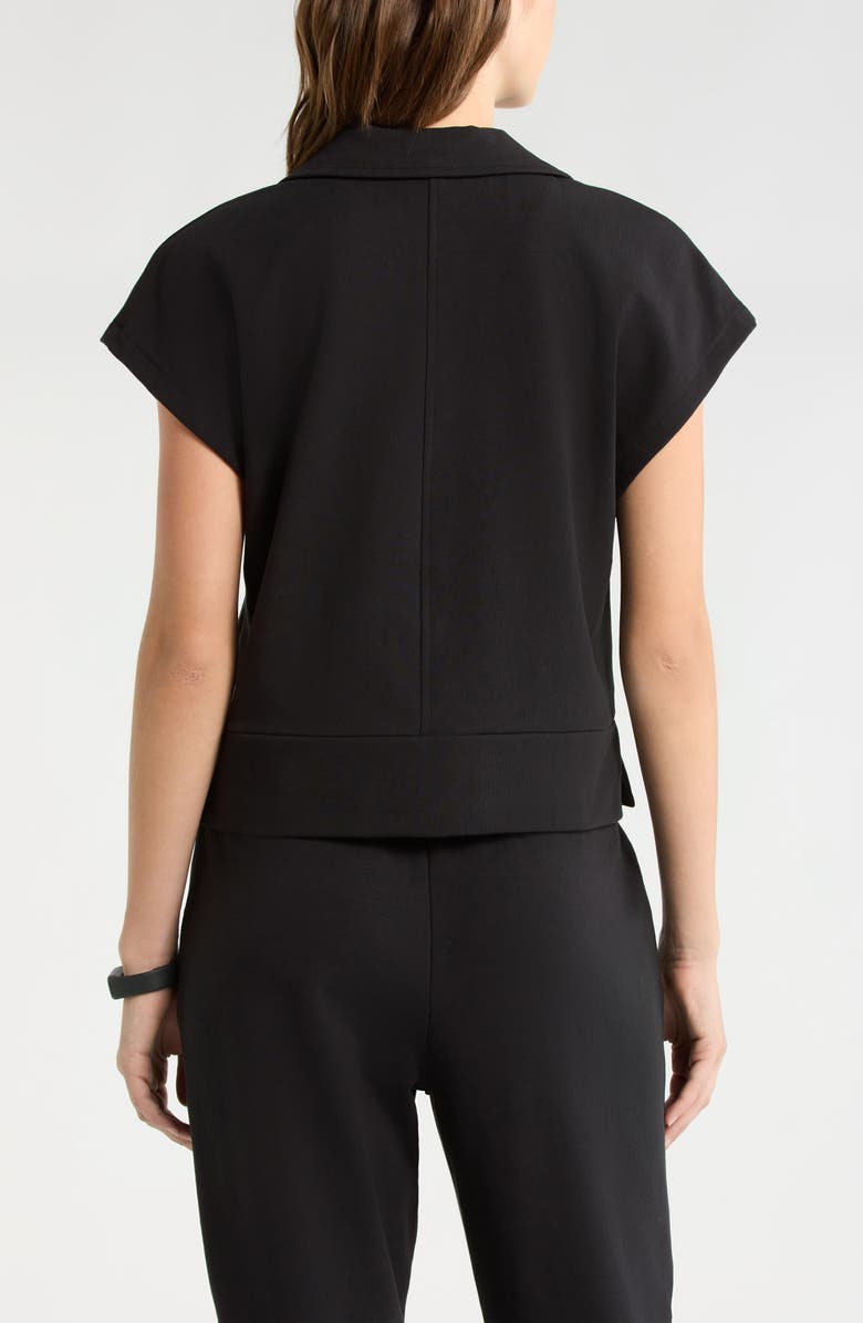 Zella Tempo Terry Half Zip Short Sleeve Sweatshirt, Alternate, color, Black