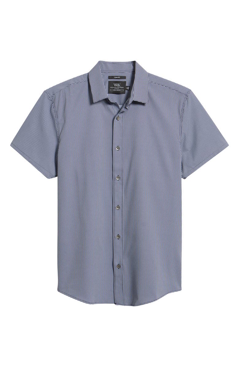 W.R.K Trim Fit Houndstooth Short Sleeve Performance Button-Up Shirt, Alternate, color, White/ Navy