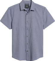 W.R.K Trim Fit Houndstooth Short Sleeve Performance Button-Up Shirt