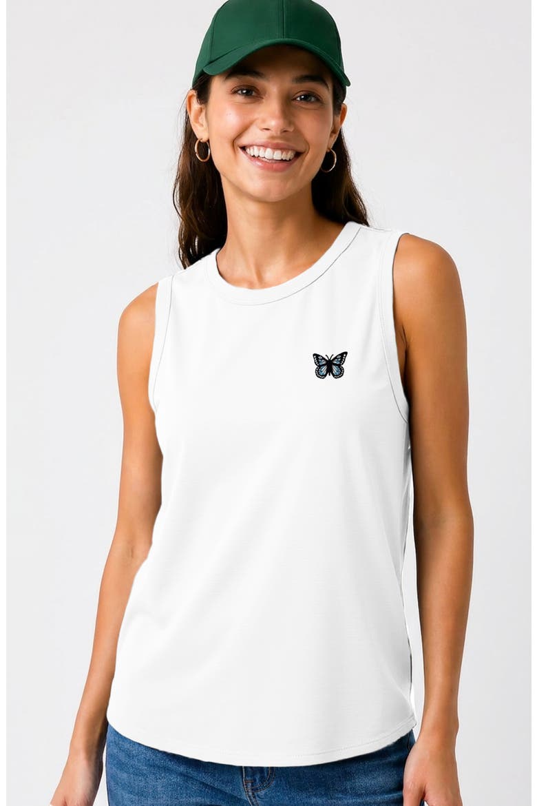 Butterfly Cotton Jersey Tank, Alternate, color, White