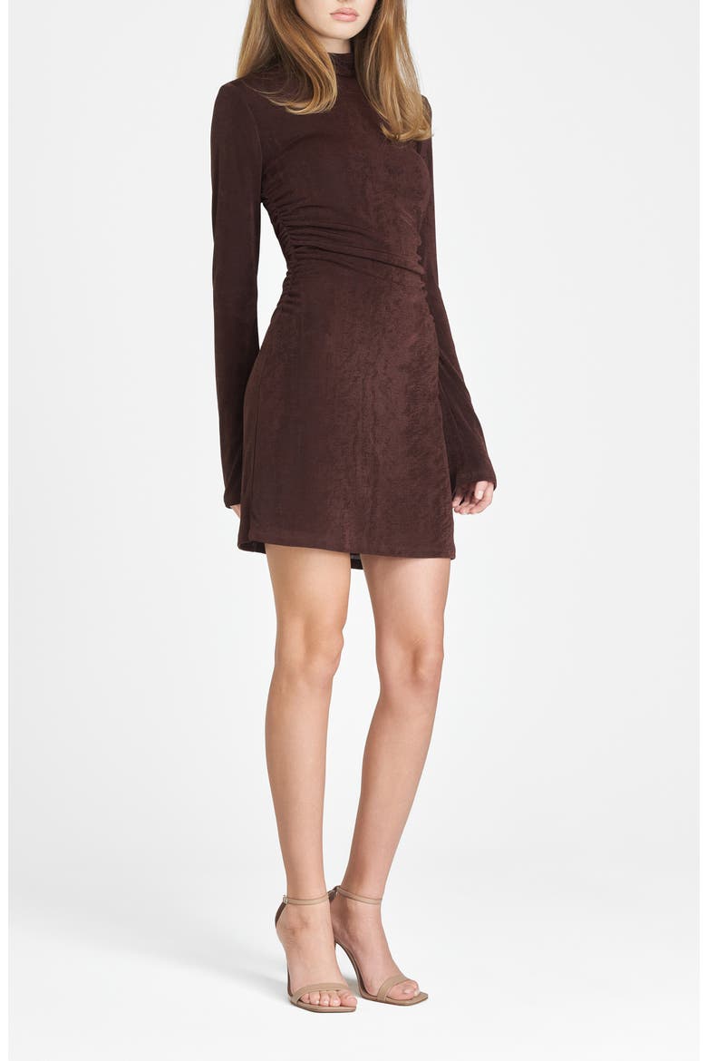Vivi Tie Back Long Sleeve Minidress, Alternate, color, BROWN