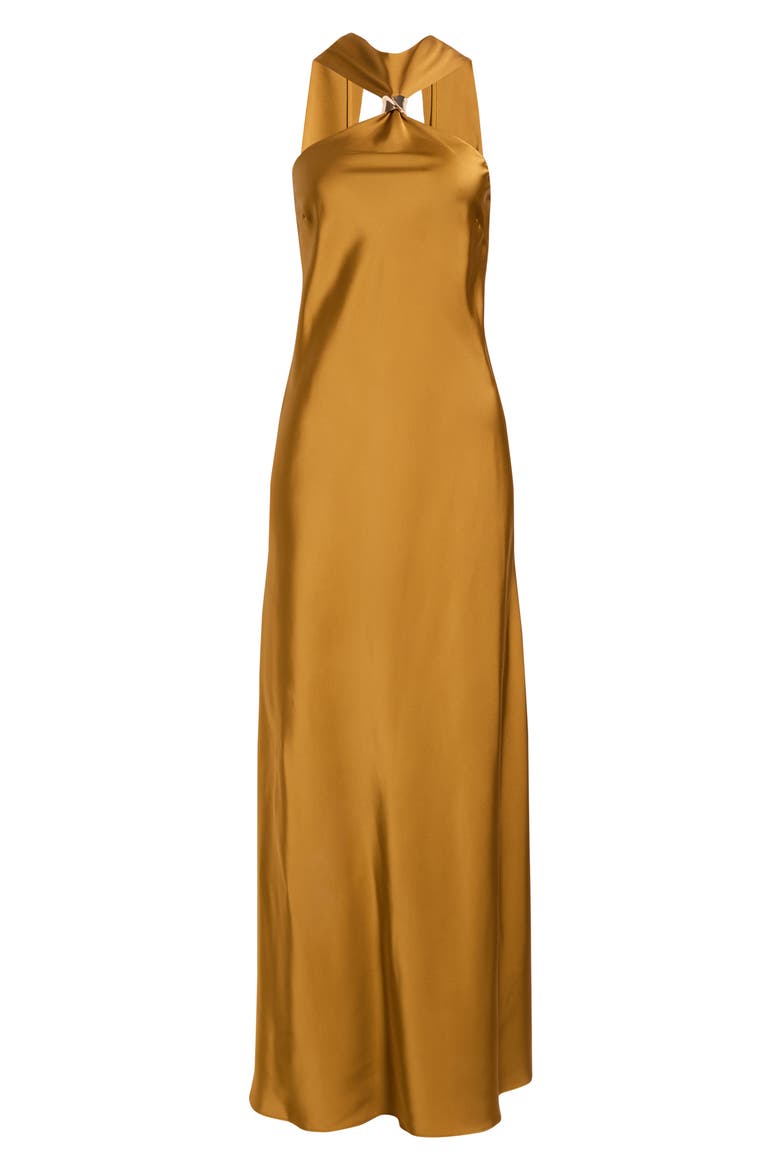 Halter Neck Maxi Dress, Alternate, color, GOLD KHAKI