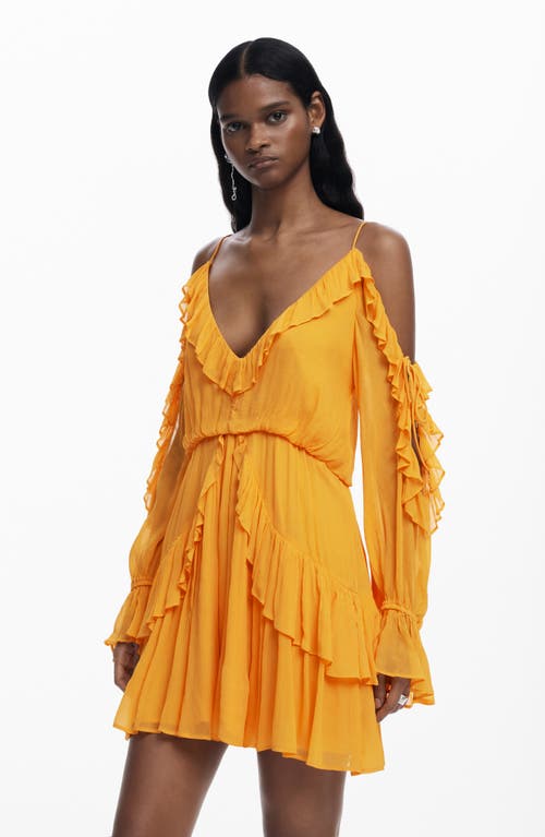 Desigual Cold Shoulder Long Sleeve Minidress In Orange