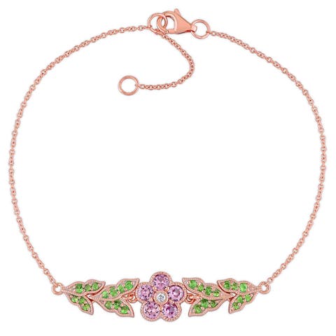 Gemstone & Diamond Floral Bracelet 10K