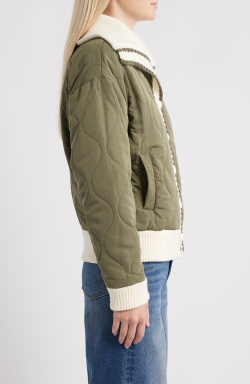 Thread & Supply Knit Collar Quilted Jacket In Green