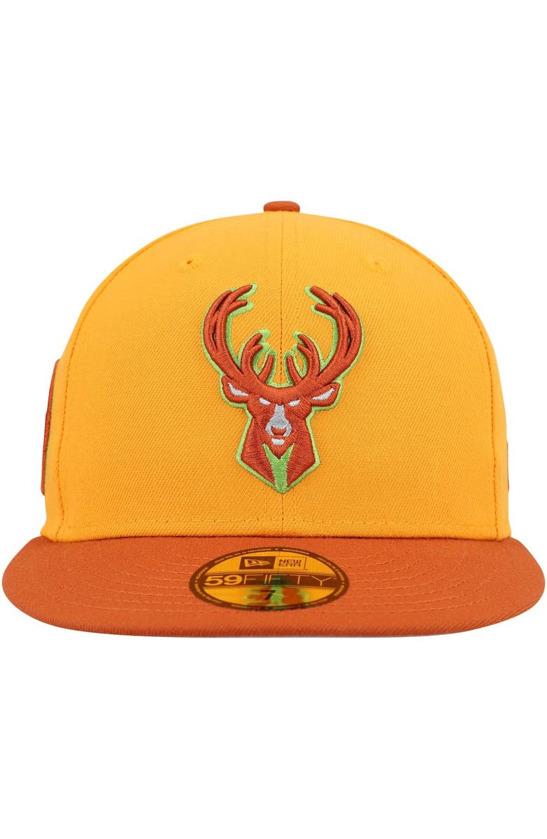 New Era Men's New Era  Gold/Rust Milwaukee Bucks 59FIFTY Fitted Hat, Alternate, color, 