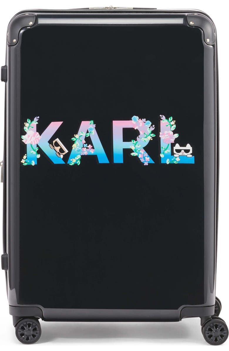 KARL LAGERFELD Karl Flowers Upright Suitcase, Main, color, Black