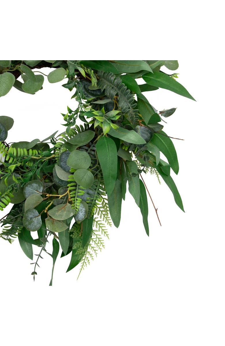 Northlight Eucalyptus and Fern Mixed Foliage Artificial Spring Wreath - 24", Alternate, color, Green