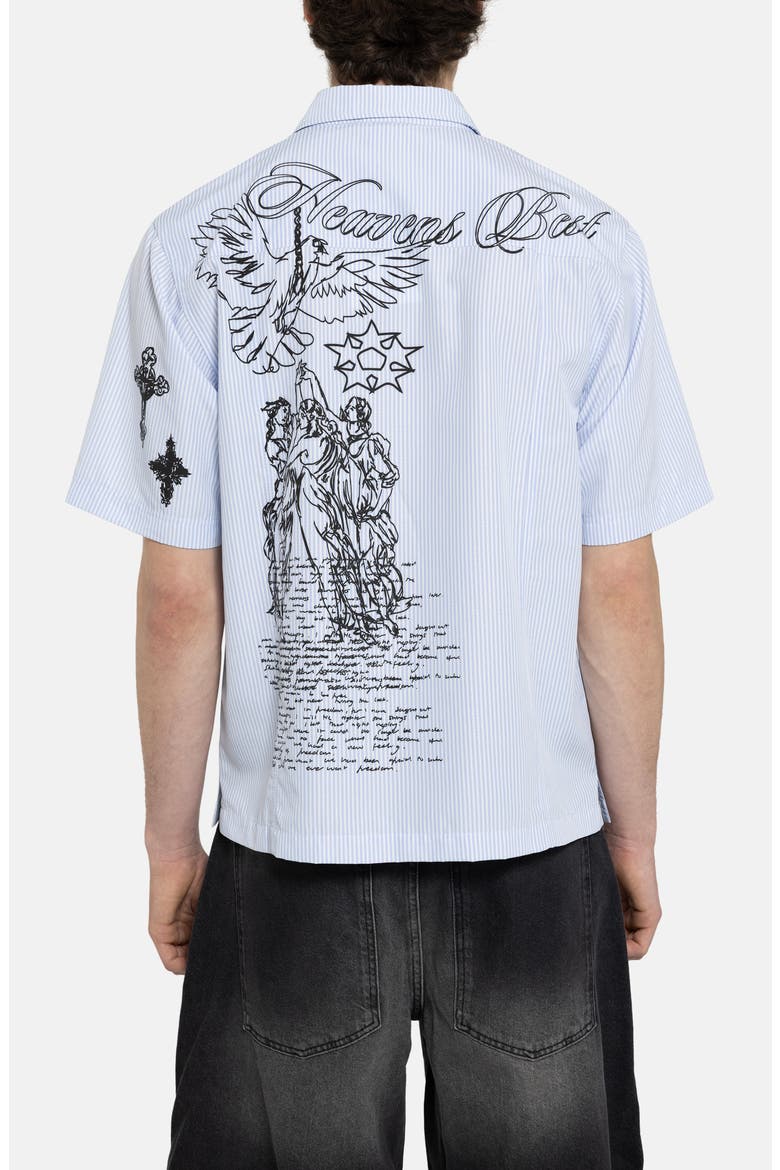 Pinstripe Sketch Graphic Button-Up Shirt, Alternate, color, BLUE