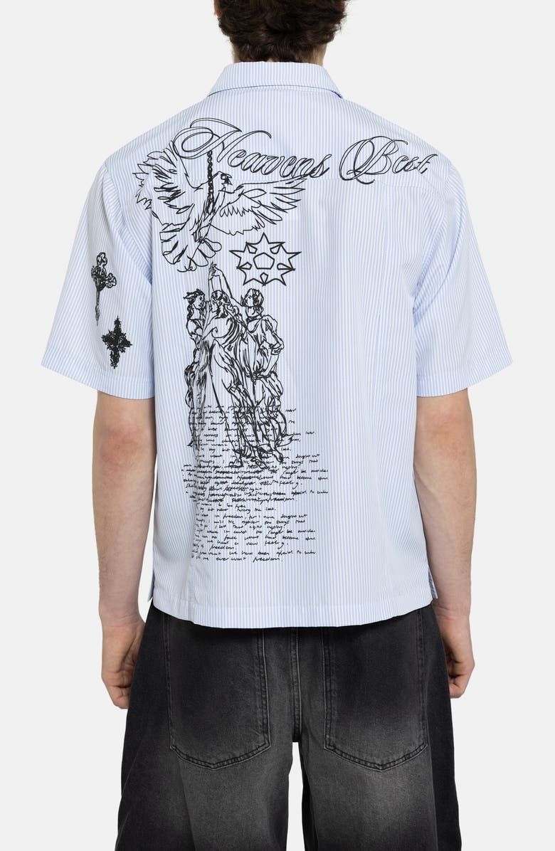 JADED LONDON Pinstripe Sketch Graphic Button-Up Shirt, Alternate, color, Blue