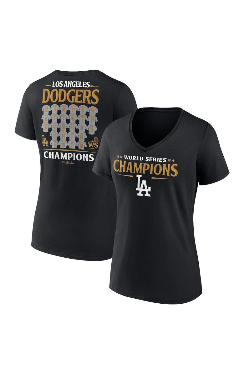 FANATICS Women's Fanatics Black Los Angeles Dodgers 2024 World Series Champions Jersey Roster V-Neck T-Shirt, Alternate, color, 