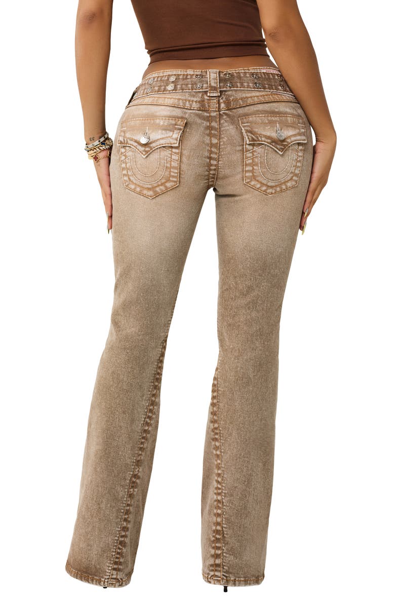 True Religion Joey Stud Belt Low Rise Flare Leg Jeans, Alternate, color, Brown Wash