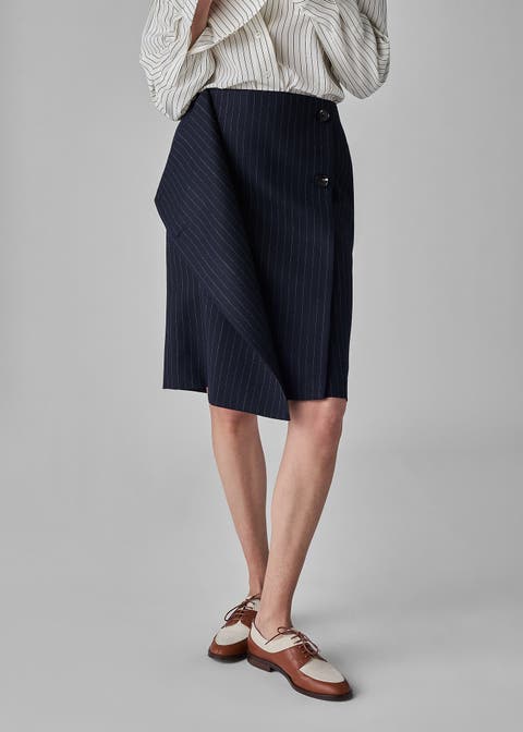 Pleated winter a line wool skirt women 4755