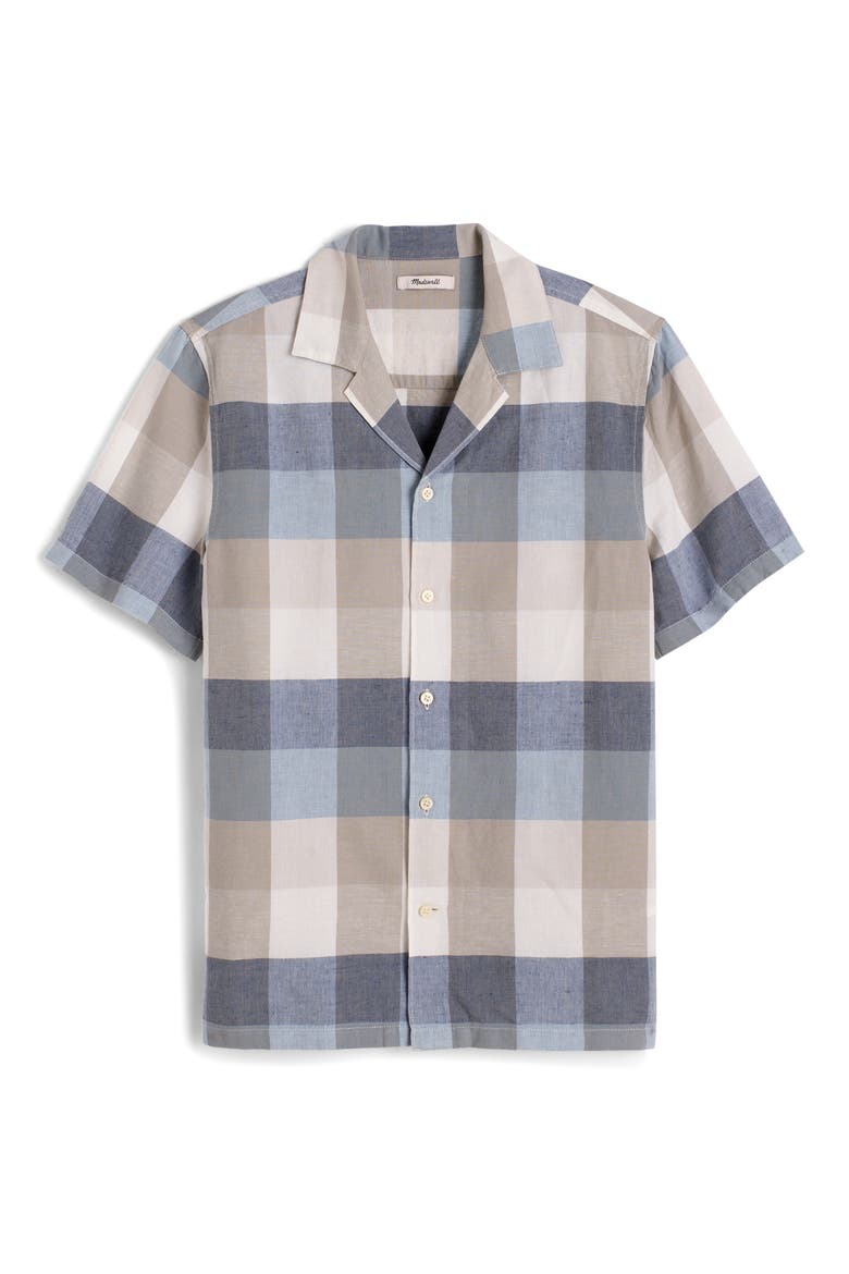 Short Sleeve Button-Up Shirt in Cotton-Linen Blend, Alternate, color, SEASIDE MULTI