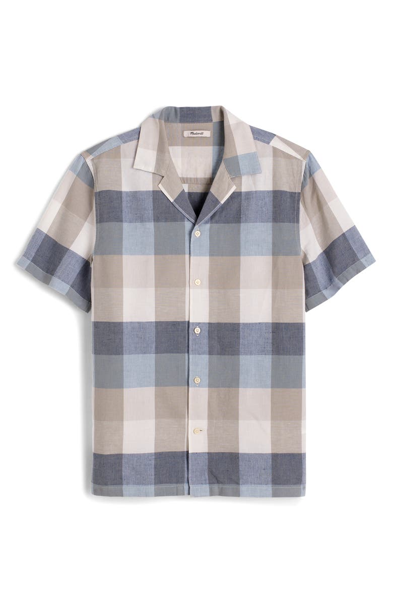 Madewell Short Sleeve Button-Up Shirt in Cotton-Linen Blend, Alternate, color, Seaside Multi