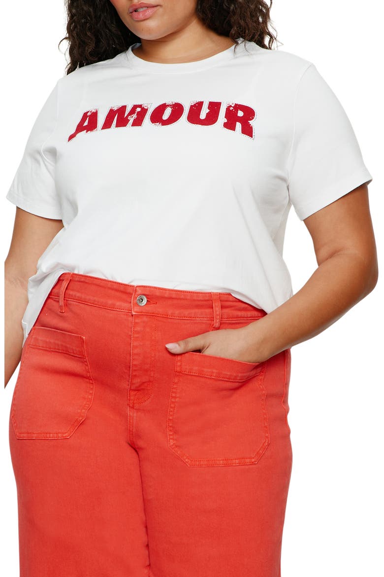 Embellished Organic Cotton Graphic T-Shirt, Alternate, color, WHITE/ CHERRY LACQUER