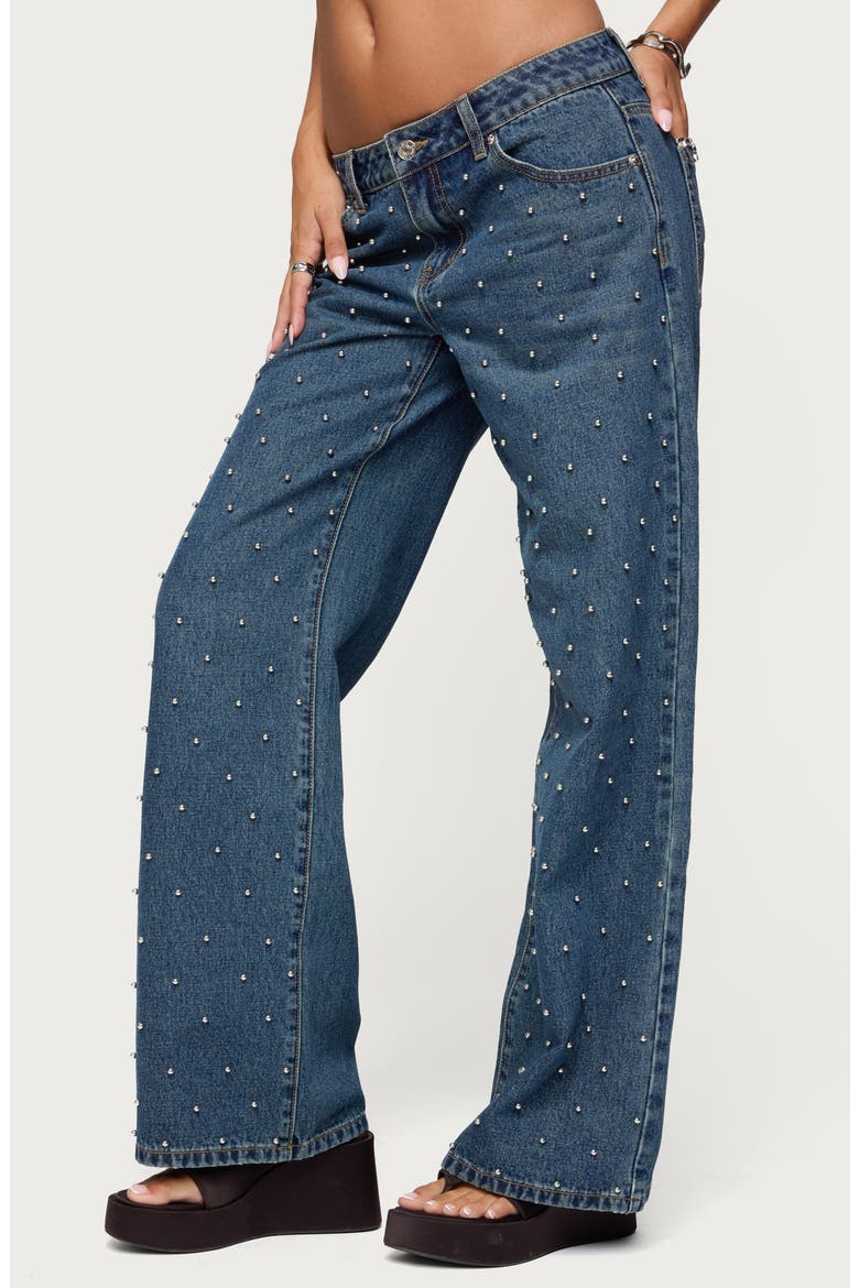 Esmay Low Rise Stud Wide Leg Jeans, Alternate, color, BLUE-WASHED