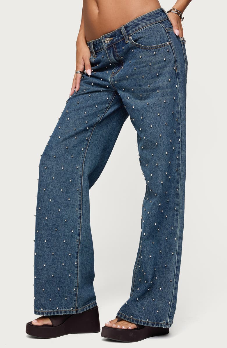EDIKTED Esmay Low Rise Stud Wide Leg Jeans, Alternate, color, Blue-Washed