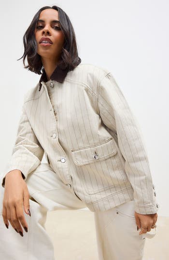 Corduroy Collar Stripe Twill Jacket