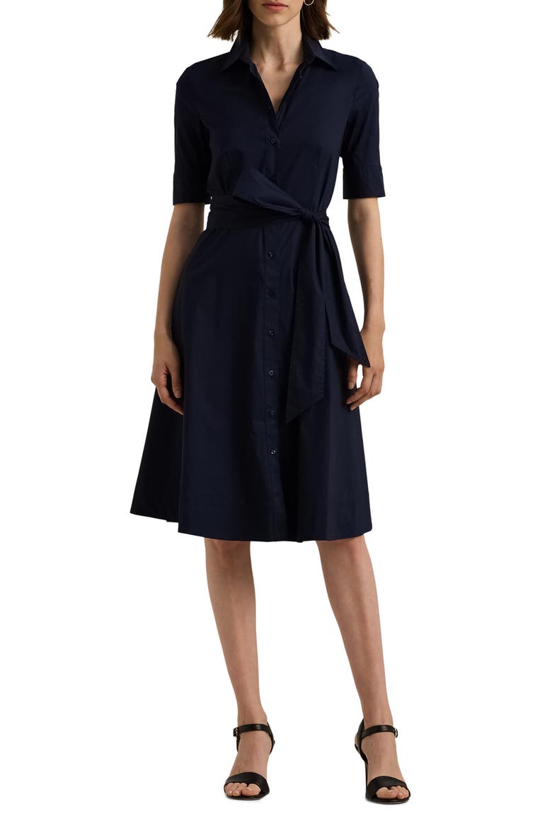 Cotton Blend Shirtdress, Alternate, color, LAUREN NAV
