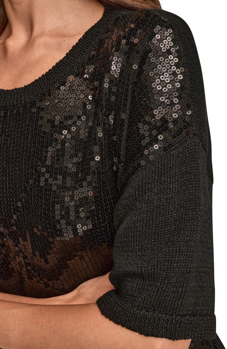 Donna Karan New York Short Sleeve Sequin Sweater, Alternate, color, Black