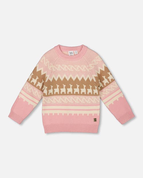 Deux Par Deux Llama Jacquard Sweater In Pink