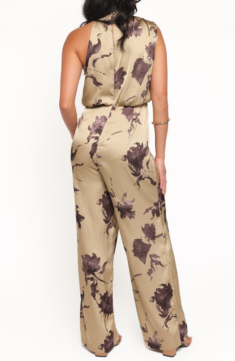 Petal & Pup Savannah Floral One-Shoulder Satin Jumpsuit, Alternate, color, Gold Floral