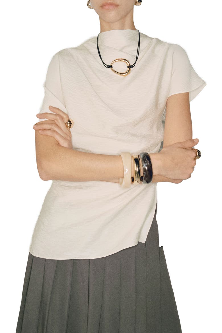 Textured Drape Neck Top, Main, color, ECRU