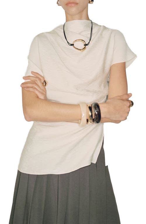 Mango Textured Drape Neck Top In Ecru