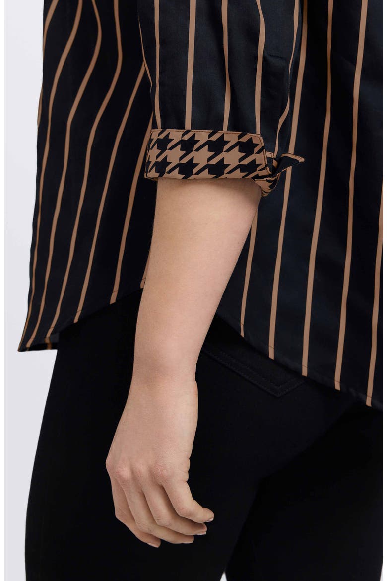 Margie Stripe Three-Quarter Sleeve Button-Up Shirt, Alternate, color, BLACK/ ALMOND