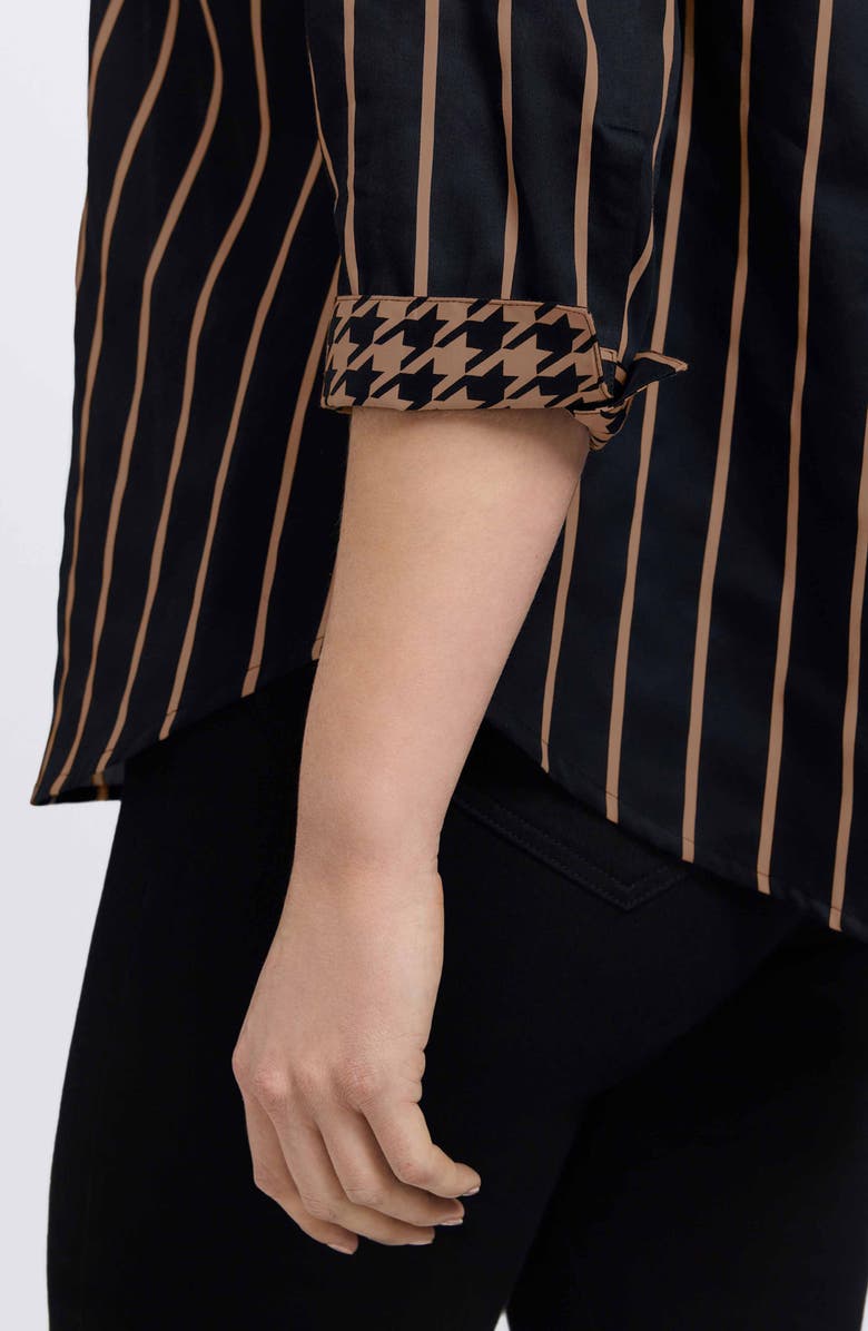 Foxcroft Margie Stripe Three-Quarter Sleeve Button-Up Shirt, Alternate, color, 