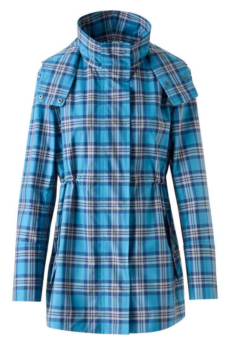 Tartan Taffeta Hooded Coat, Alternate, color, BLUE/ BEIGE
