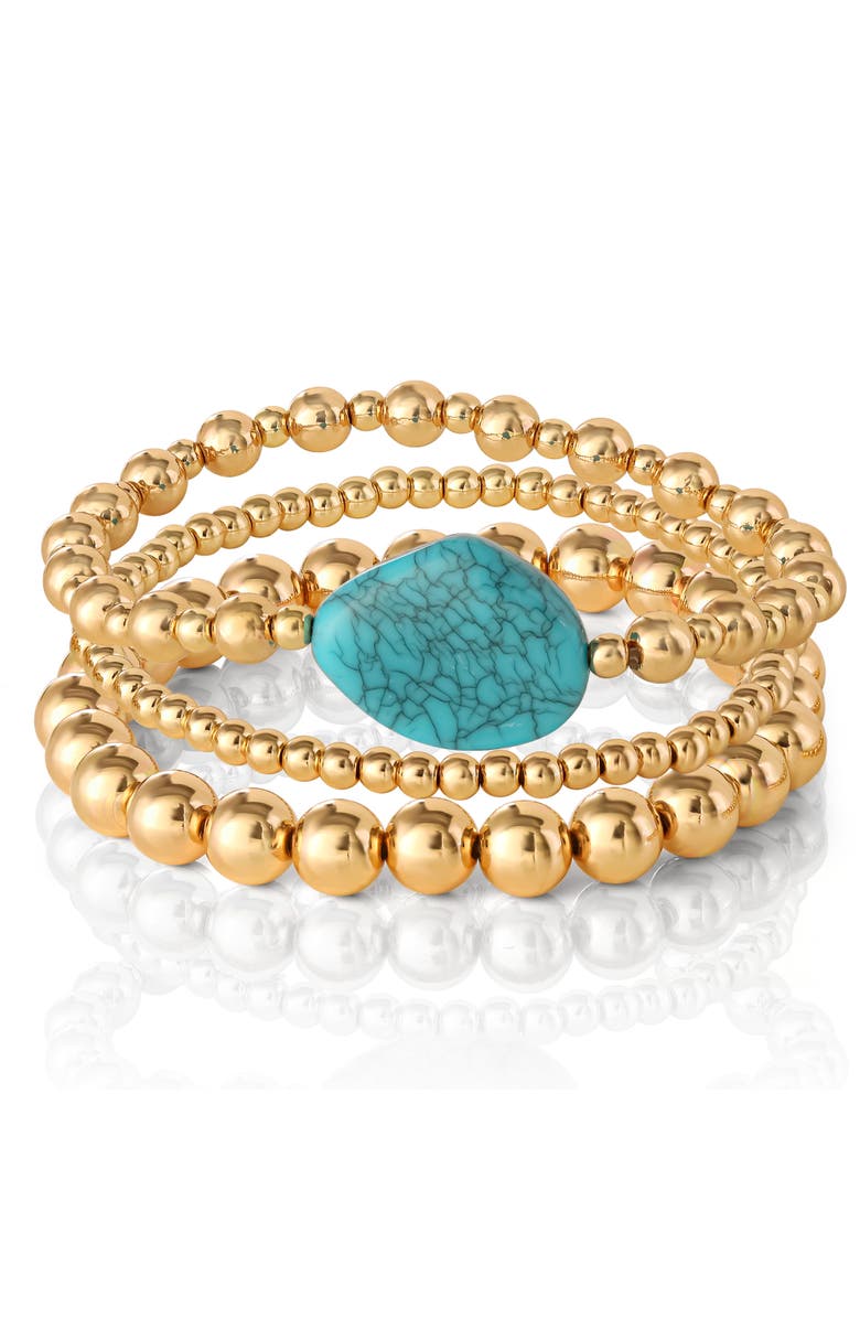 Jessica Simpson 3-Piece Beaded Stretch Bracelet Set, Alternate, color, Gold, Turquoise