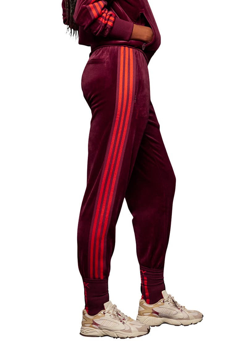 Velour Wide Leg Track Pants, Alternate, color, CHERRY WOOD RED